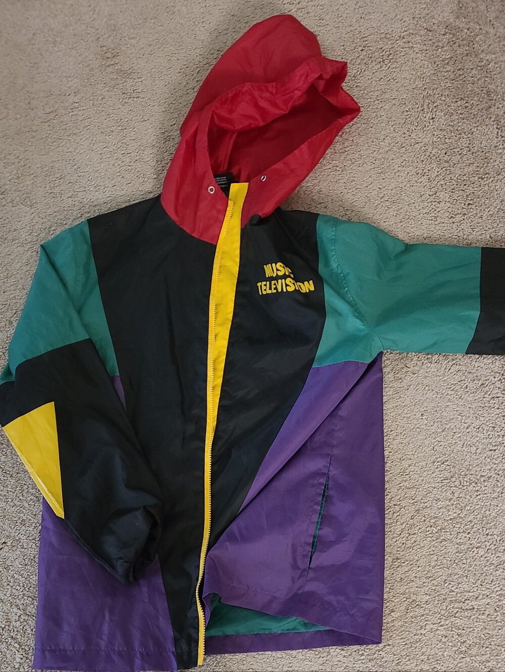 Unisex   MTV Colorblock Hooded Windbreaker Jacket - Red, Teal, Purple, Black
